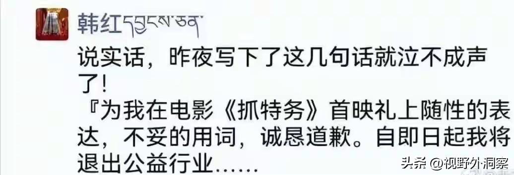 公益事业是个大事，韩红不能说退就退，要把账目说清楚。
       韩红一句＂走
