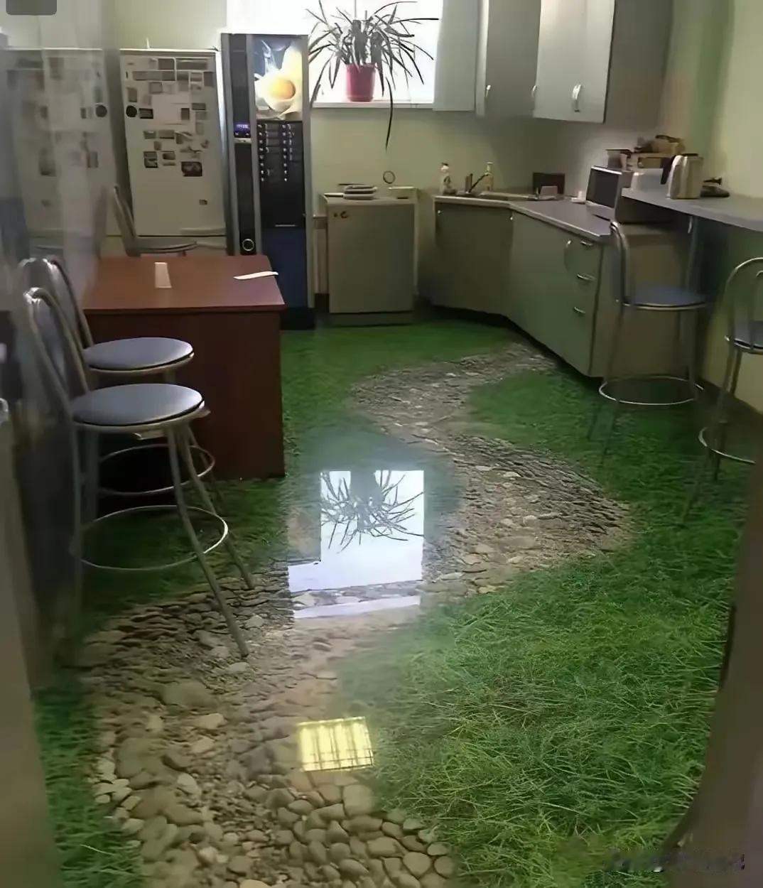 厨房装修成这个样子，感觉好美的样子，玻璃地板下面再养几条鱼和小乌龟，美呆了