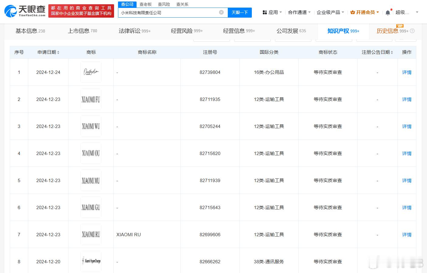 天眼查等平台上的信息显示，小米在近期又注册了包括WU、GU、FU、RU等在内的多