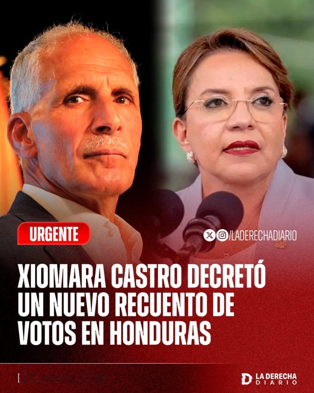 尽管洪都拉斯全国选举委员会宣布右翼候选人蒂托·阿斯富拉为正式获胜者，而左翼候选人