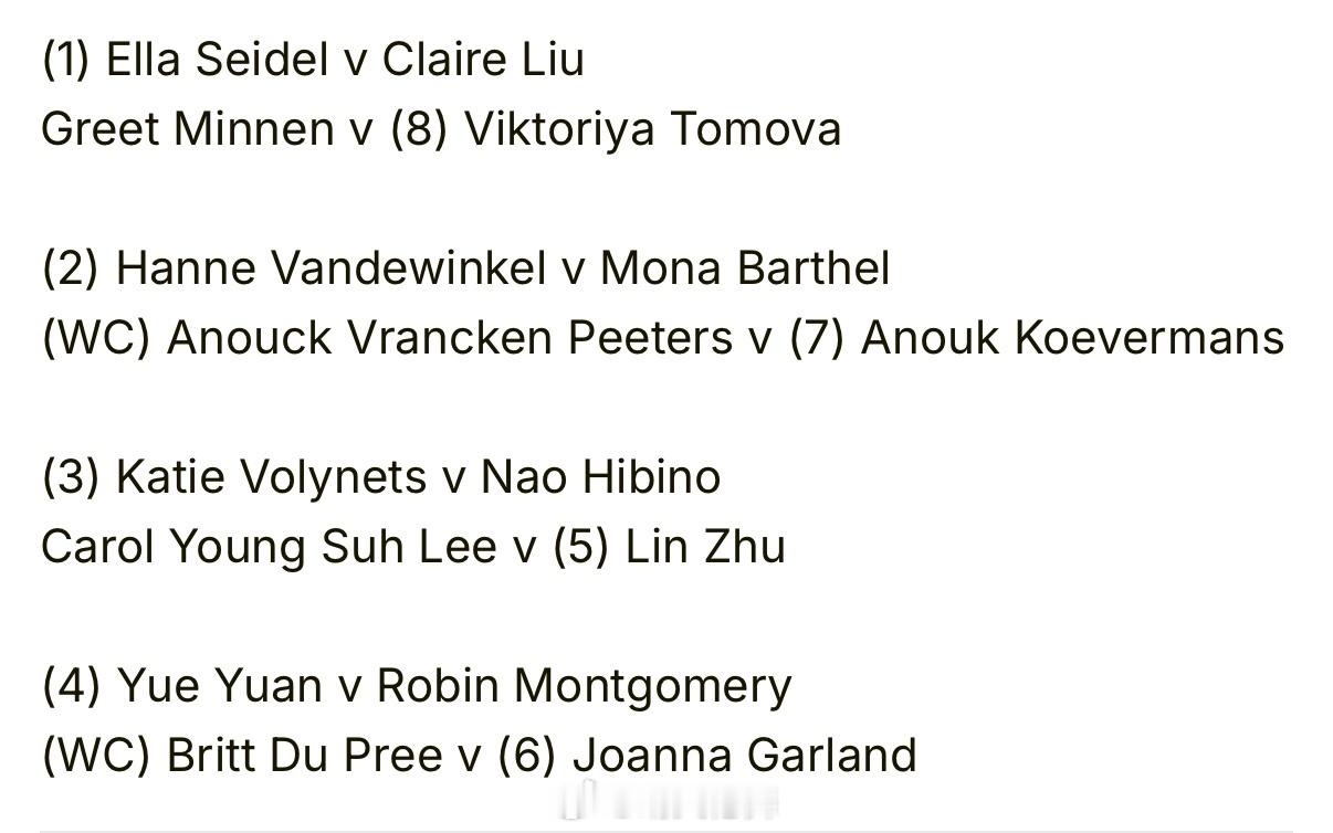 斯海尔托亨博斯WTA250资格赛签表袁悦🇨🇳 vs 蒙哥马利🇺🇸朱琳🇨