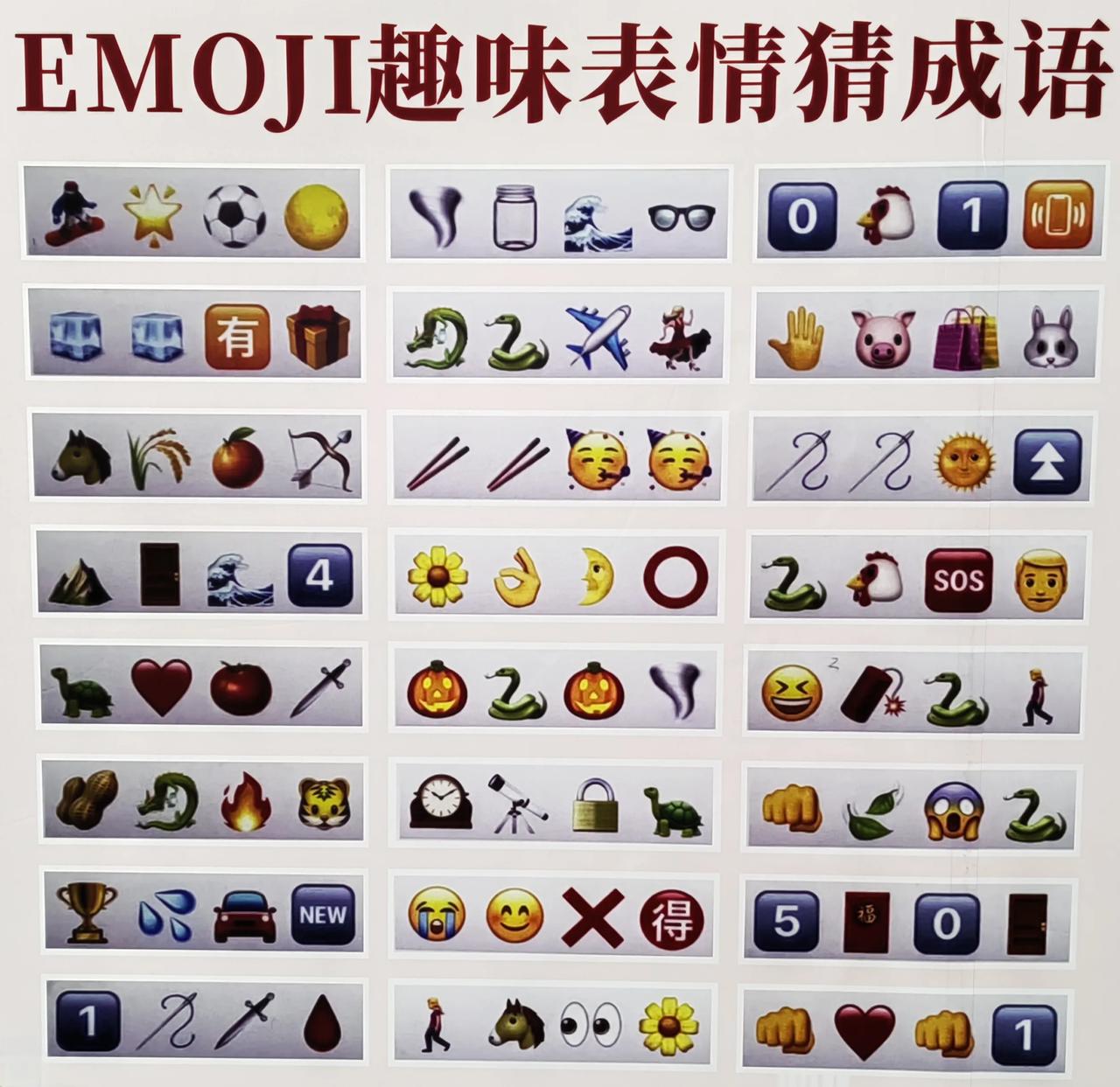 趣味猜谜|☞EMOJI趣味表情猜成语，挑战一下，你能猜出几个？[灵光一闪]
谜图