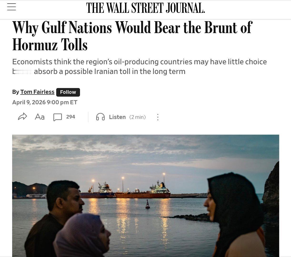 wsj：全球最大的贸易国没有兴趣回到18世纪，所以中国会反对霍尔木兹海峡收费。而