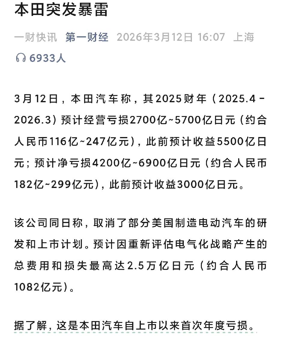 本田暴雷了，日系车两田的神话已经破灭了。

本田为啥亏？技术跟不迭进，不更新换代