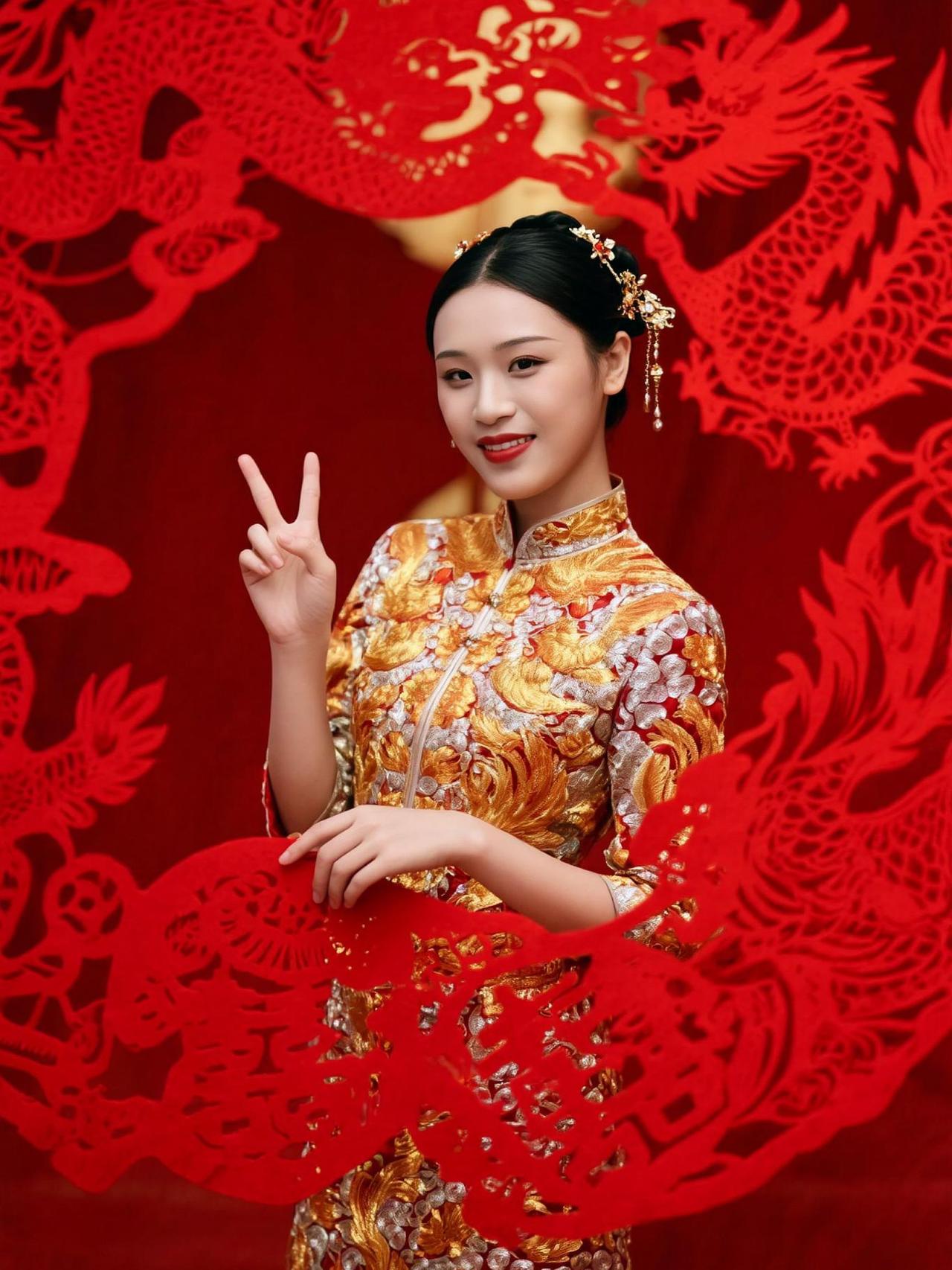 这龙飞凤舞的背景，比我的厨艺还热闹。别人是龙凤呈祥，我是龙飞凤“乱”。这造型，比