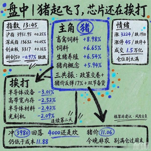 盘中｜猪起飞了，芯片还在挨打13:45 午后复盘一、指数（13:45）沪指 39