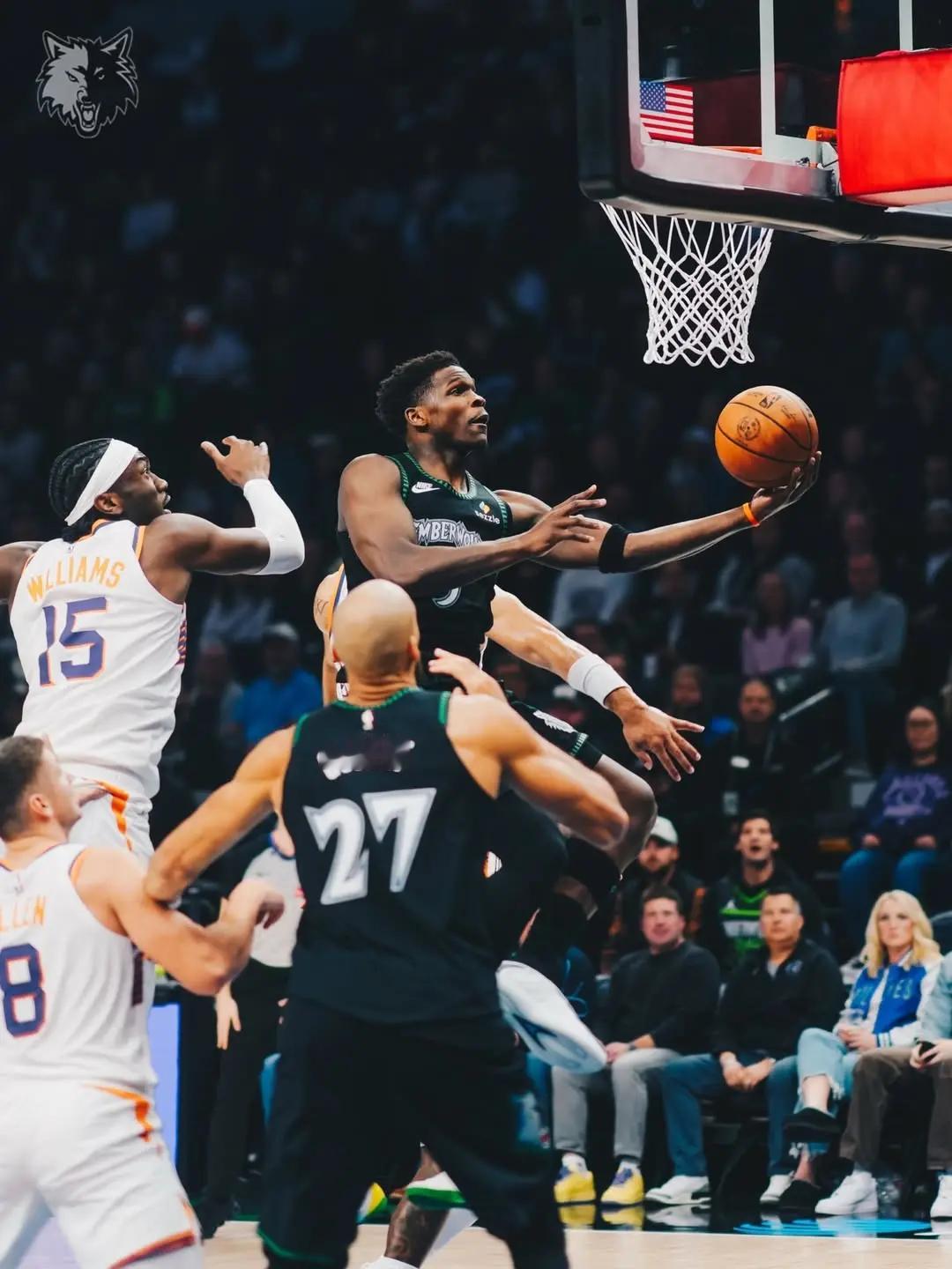 爱德华兹40分火力全开太阳战胜森林狼太阳108-105险胜森林狼，马威22分7篮