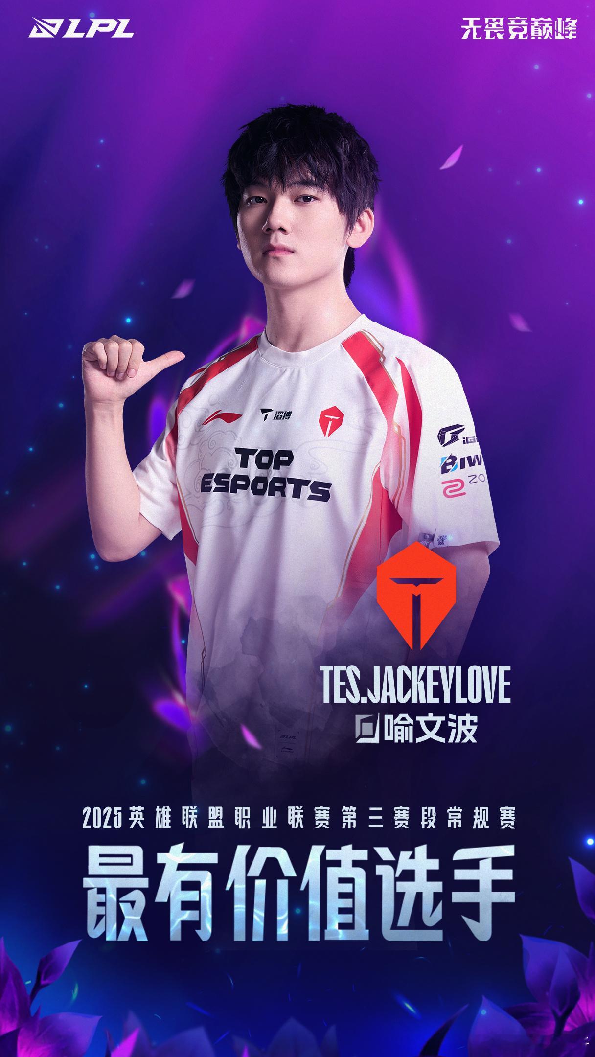 JackeyLove常规赛MVP，Parukia最佳新秀。一二三阵中，TES全员