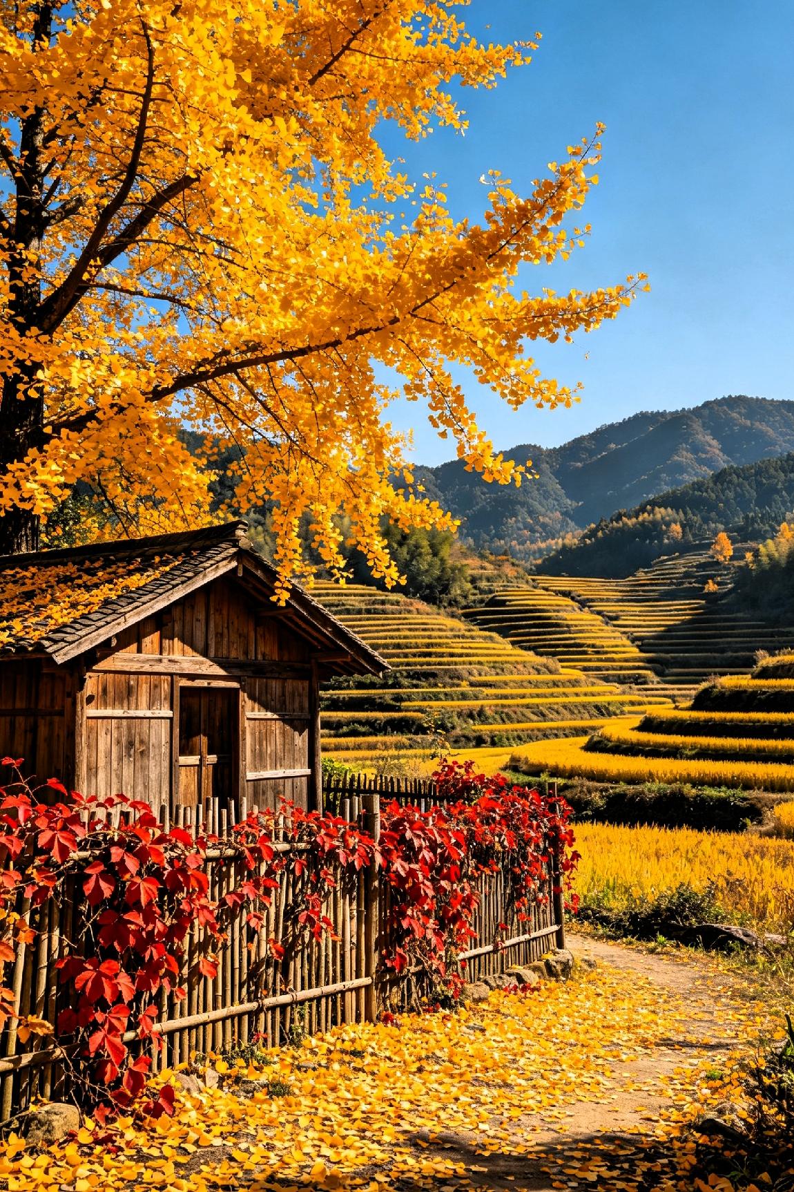 《 乡 村 光 景 》

 
瓦舍炊烟绕野冈，门前菜圃满新秧。

群鸡闲步平阶软