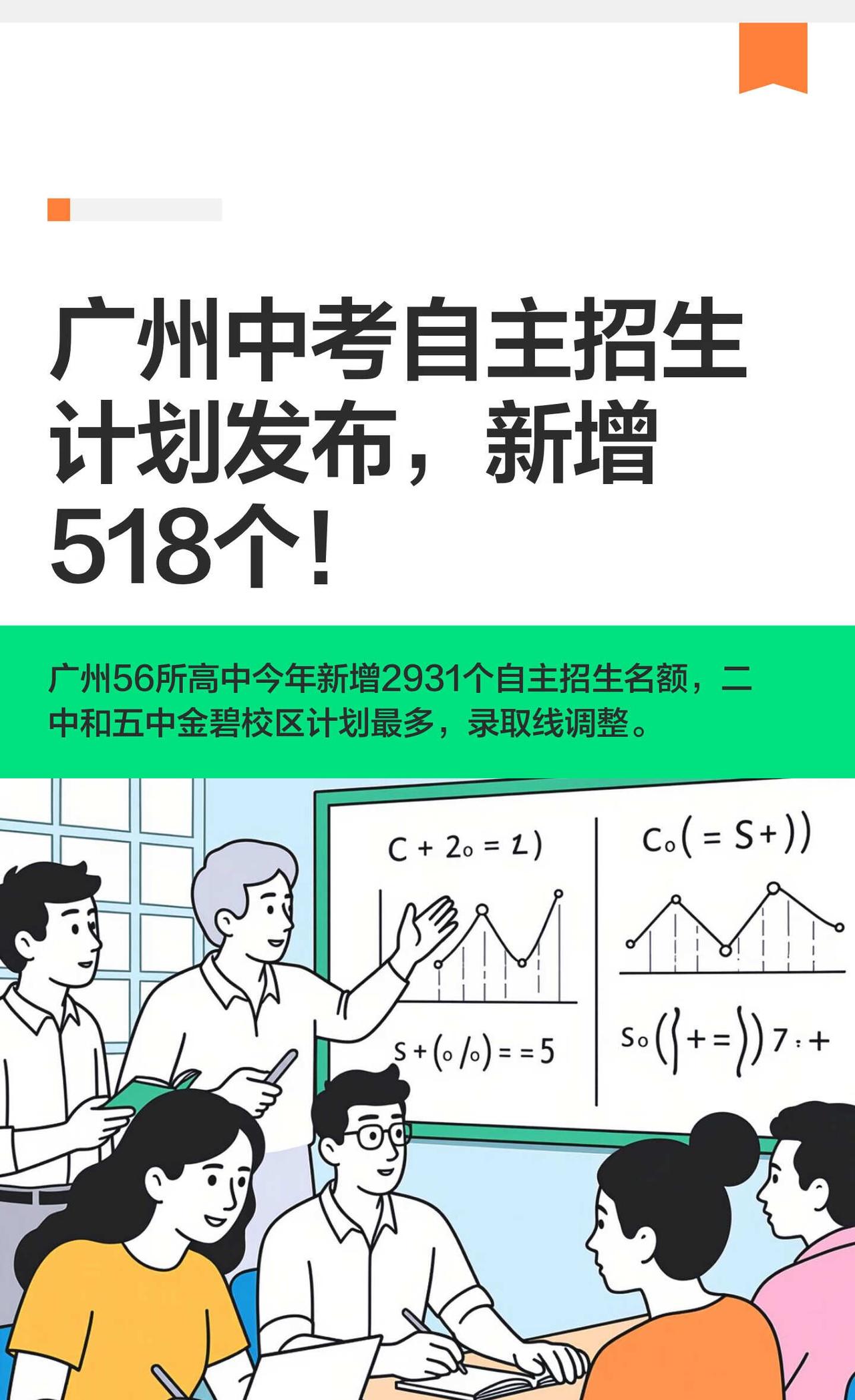广州中考自主招生计划发布，新增518个！
广州市招生考试委员会办公室官网发布20