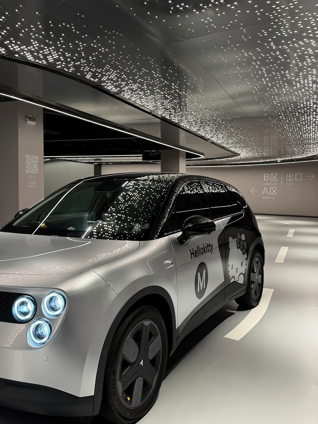 黑灰色+hello kitty，并在星空的照射下，光彩照人！车的新衣