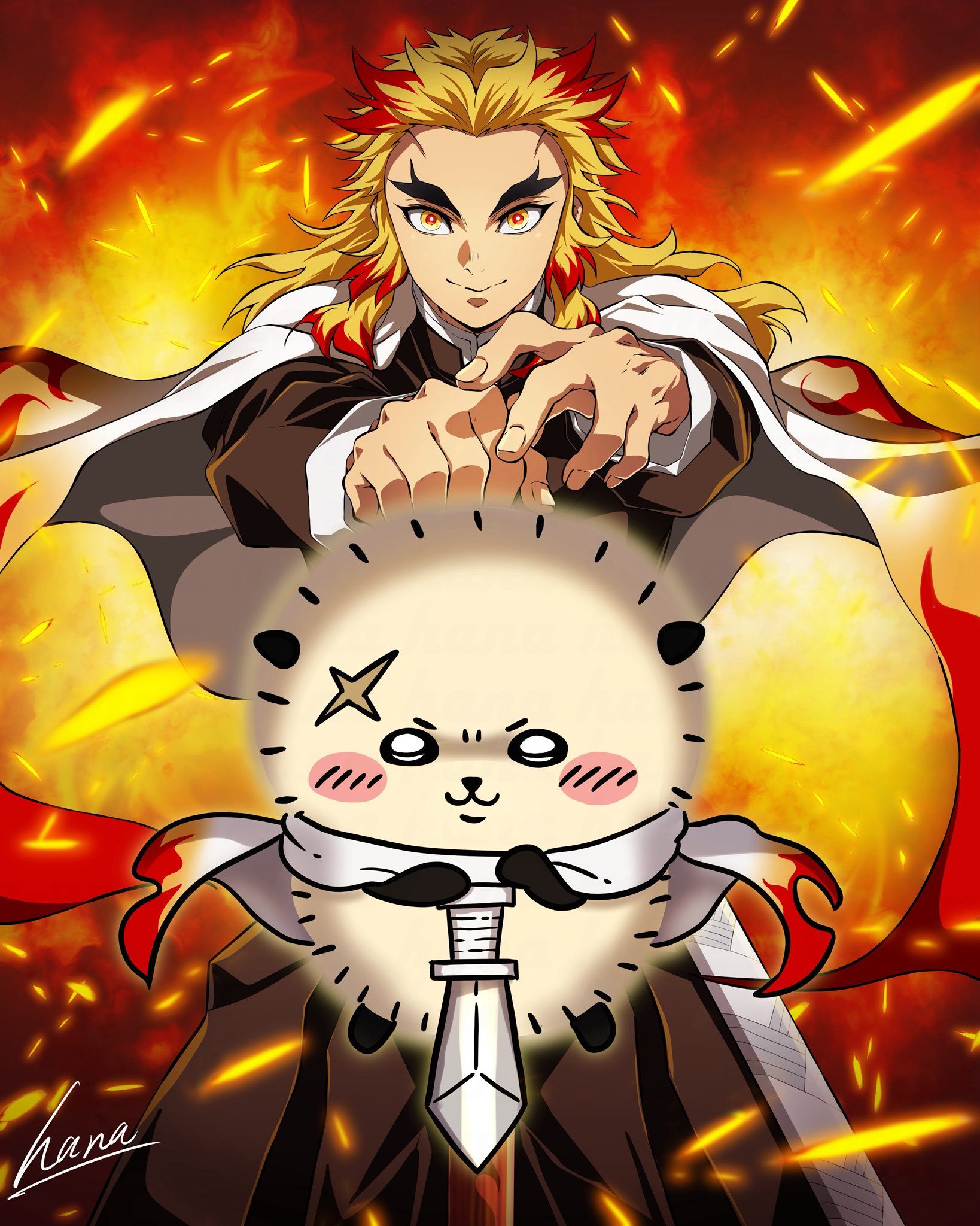 鬼灭之刃chiikawa 怎么会有两个炼狱杏寿郎哇.[允悲]绘：hana_ni_
