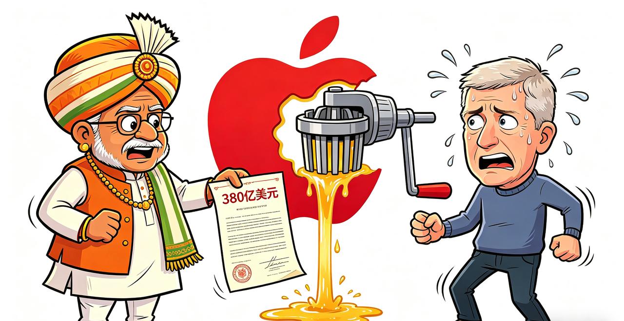 380亿美元天价罚单，印度这是要把苹果榨汁了，
据财联社报道，苹果这回在印度栽大