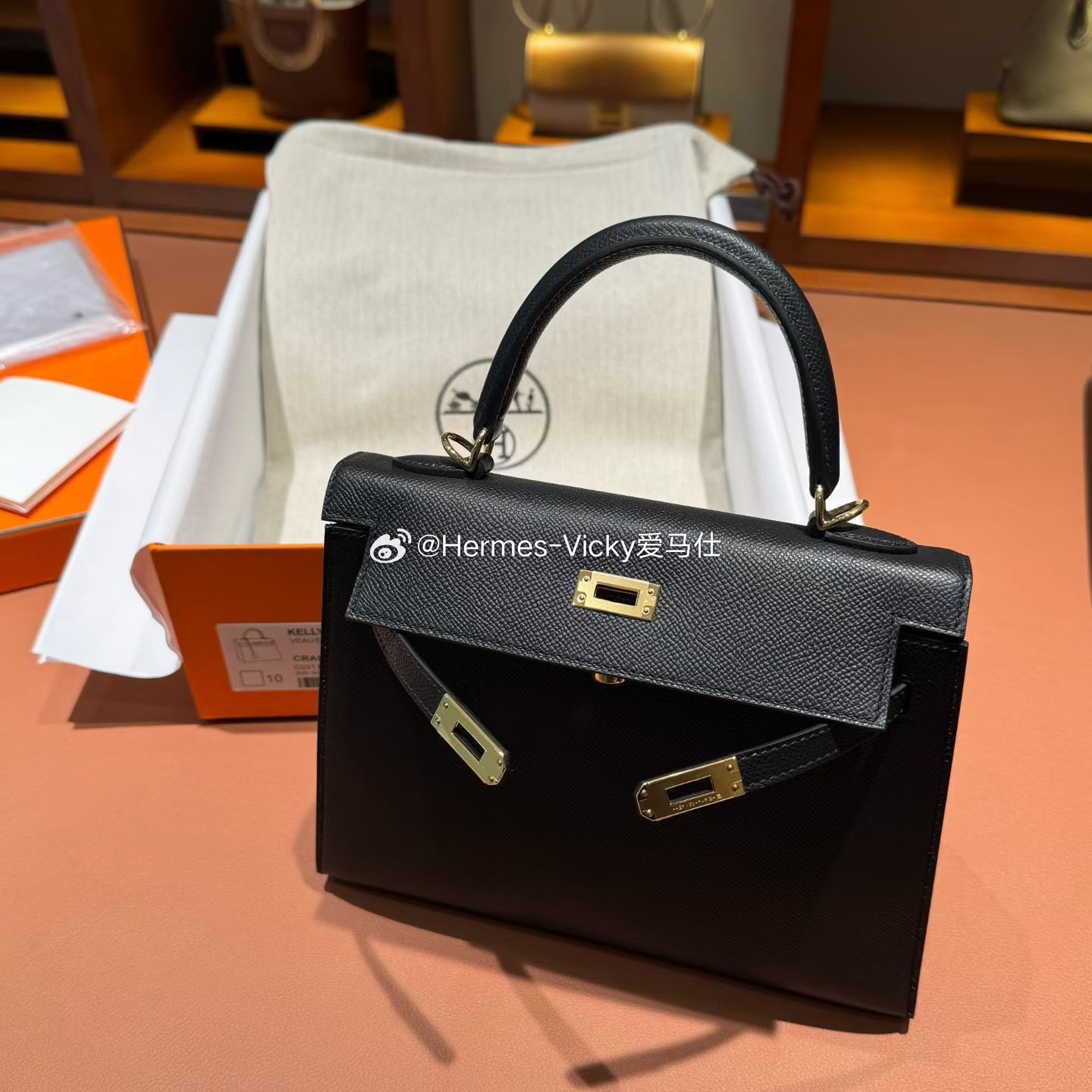 Kelly25 外缝 Epsom 黑色 金扣爱马仕hermes
