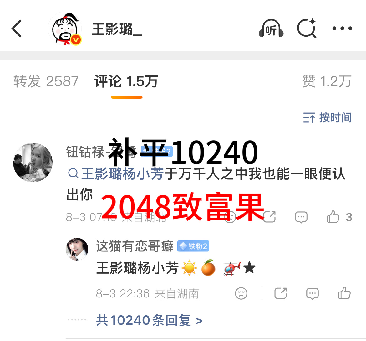 【8.3】数据激励角色热度 333贡献值王影璐超话签到 34（加本浩）个人博评论