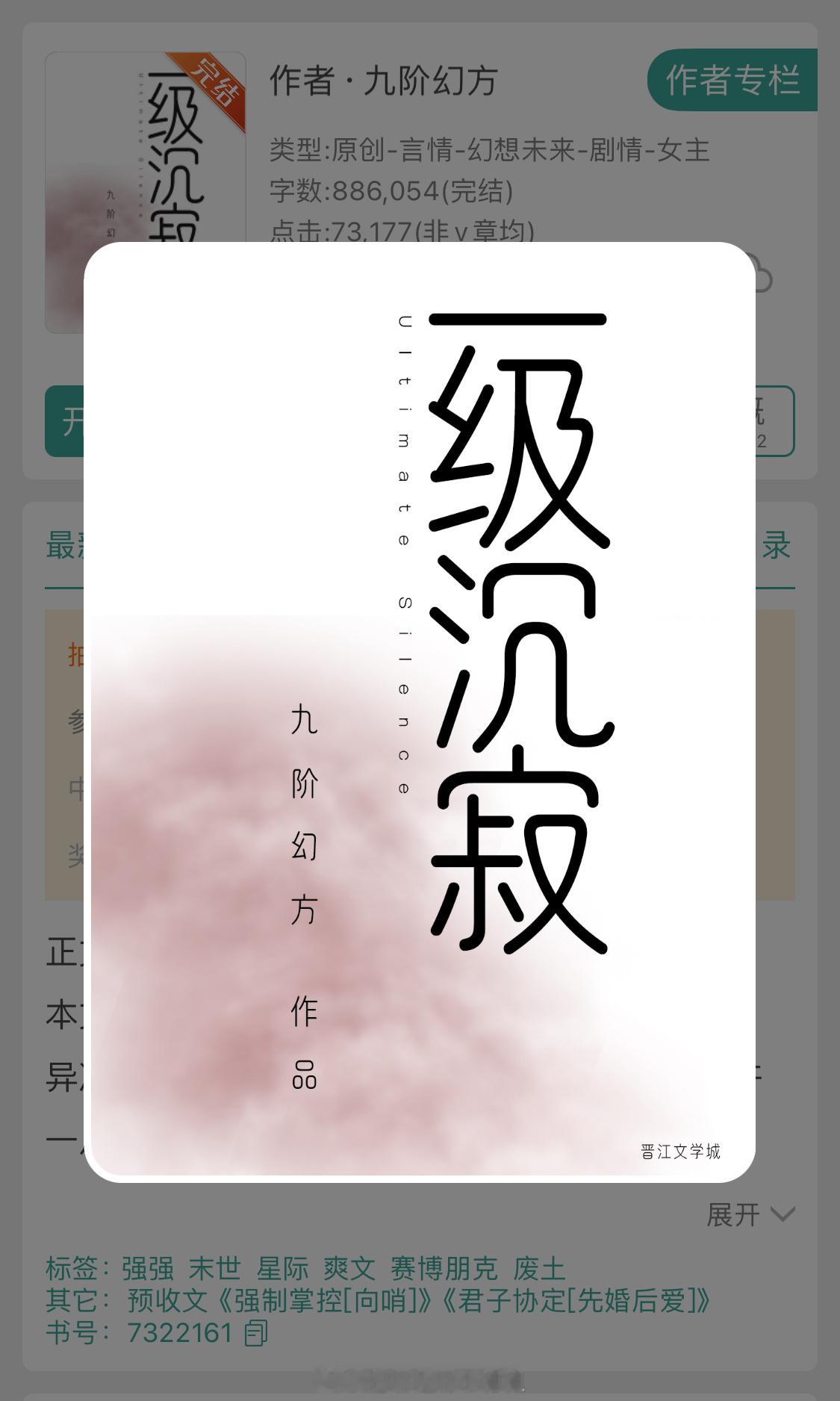 《一级沉寂》作者：九阶幻方强强+末世+星际+赛博朋克+废土+大女主男主是AI，感