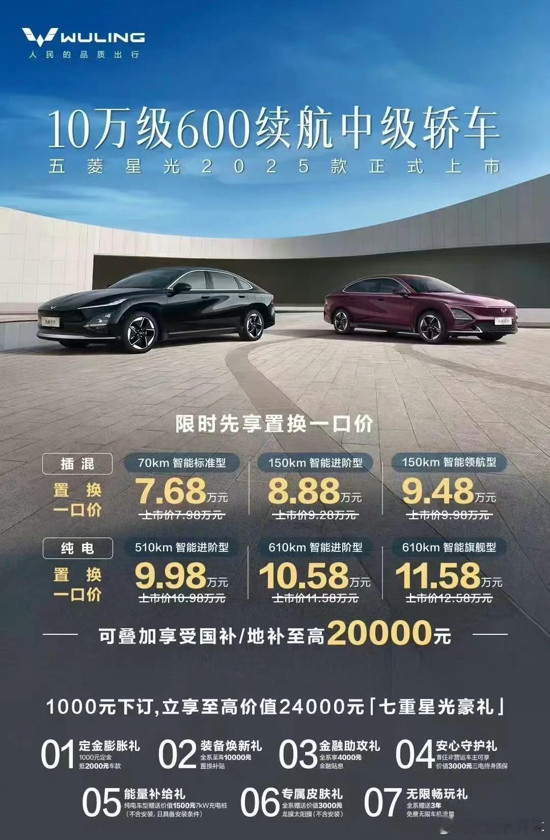 大v聊车五菱星光 2025款的五菱星光来了[赞][赞]插混7.68万，纯电9.9