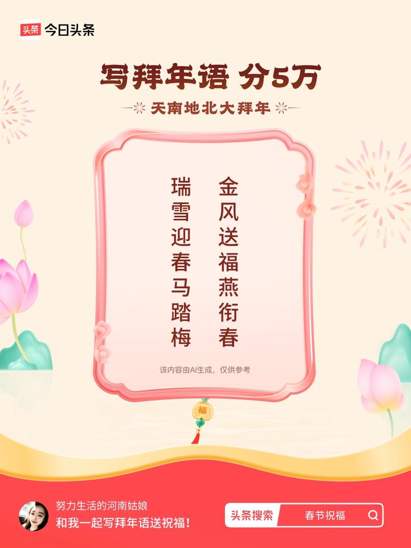 写拜年语送祝福新春拜年送祝福！我的祝福是：“瑞雪迎春马踏梅，金风送福燕衔春”！快