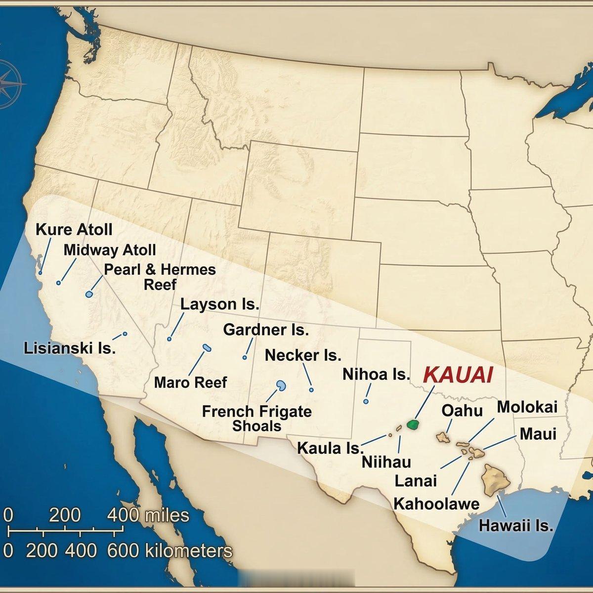 夏威夷群岛的真实大小夏威夷 美国 世界地理