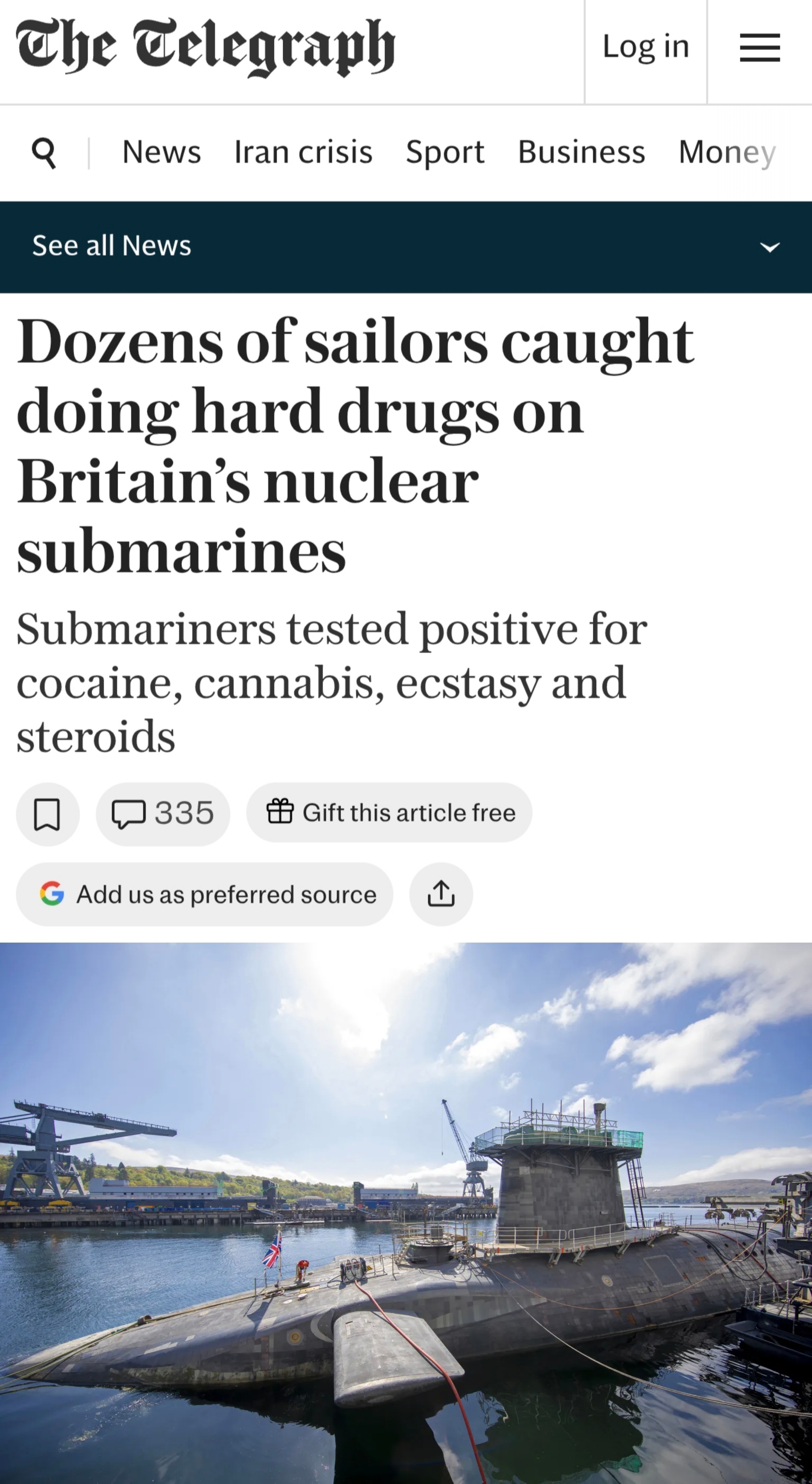 英国核潜艇部队查出至少175个吸毒的！¹ 主要是可卡因、摇头丸、大麻。² 现在每