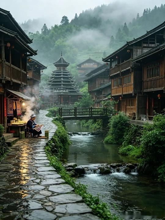 高铁直达从江站，驱车五公里便能抵达藏在山谷间的肇兴侗寨。层层吊脚楼依山排布，商业