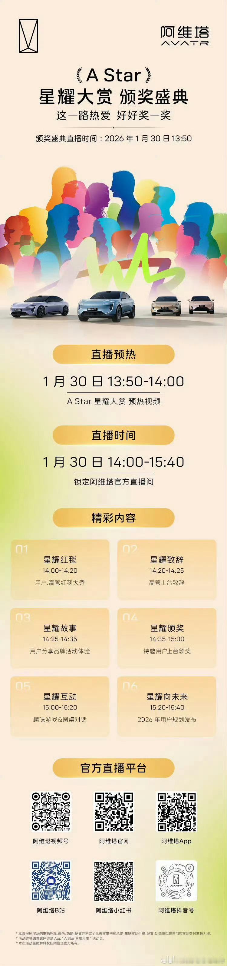 阿维塔AStar星耀大赏颁奖盛典1月30日，与小塔一起共赴星耀约好直播前排，为热