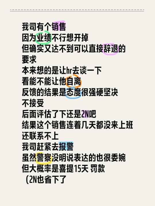我司有个销售 因为业绩不行想开掉 但确实又达不到可以直接辞退的要求 本...