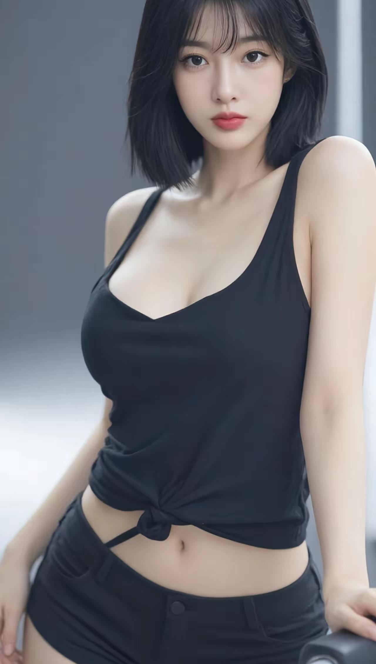 黑发少女，黑衣搭配，时尚潮流🌟🌺🌴