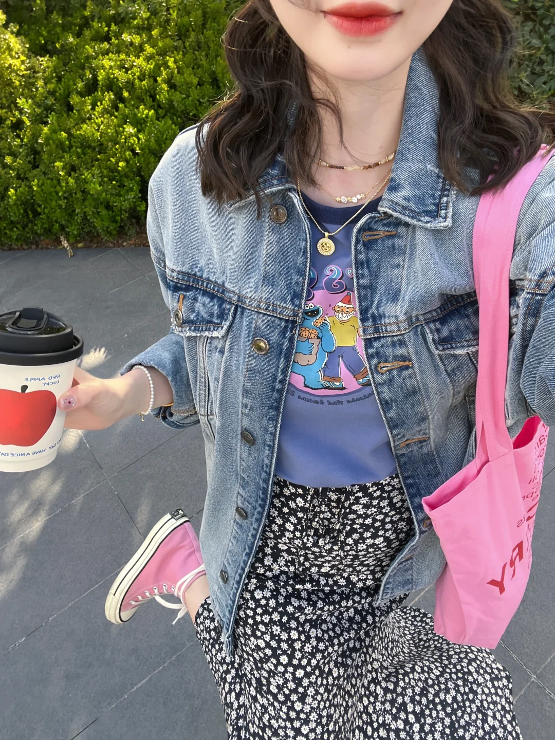 牛仔衣帆布鞋➕碎花裙🌸｜周五有点少女有点韩