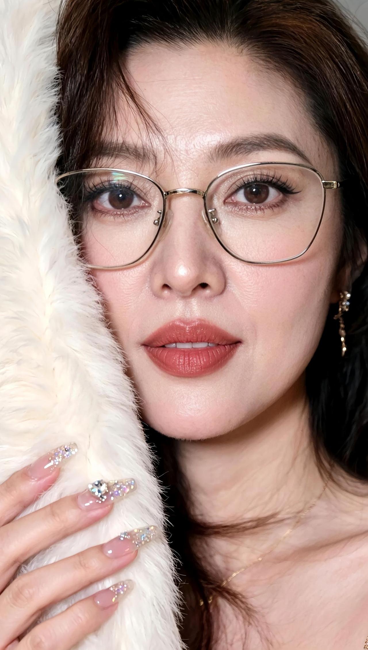 优雅气质，复古眼镜，闪耀美甲，时尚穿搭