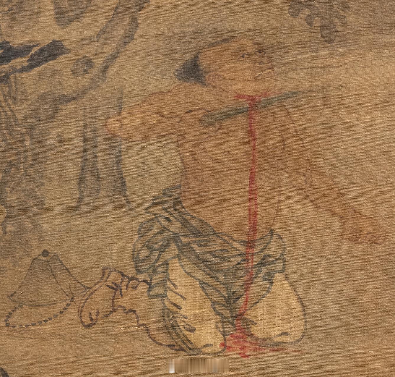 关于灵魂的表达饥荒殍饿病疾缠绵自刑自缢图轴（局部）明绢本纵118厘米，横60厘米