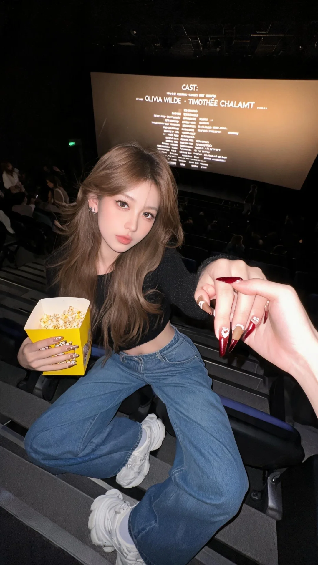 一位长发及腰、模样似洋娃娃般可爱的女生，采用超广角，体现动态美学，感受...