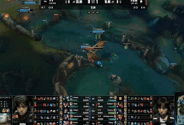 TES未能把握打小龙时机，T1占住地形拿下小龙随后撤离 T1对战TES英雄联盟S