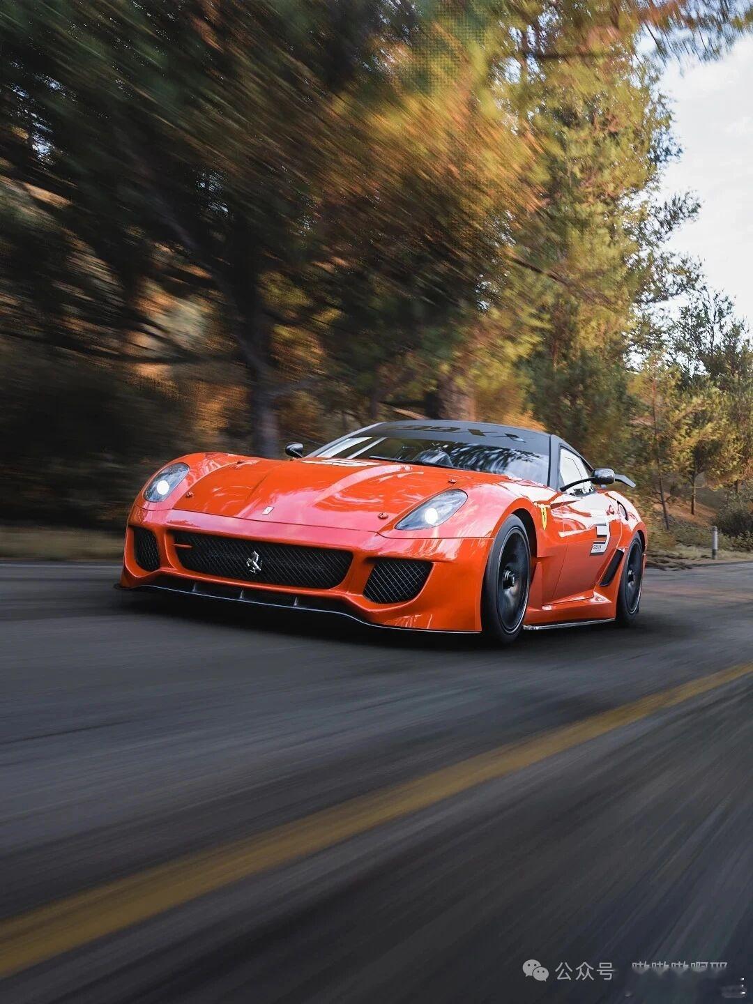 跃上赛道，法拉利599 GTO如赤色闪电撕裂空气。670马力V12心脏咆哮，是工