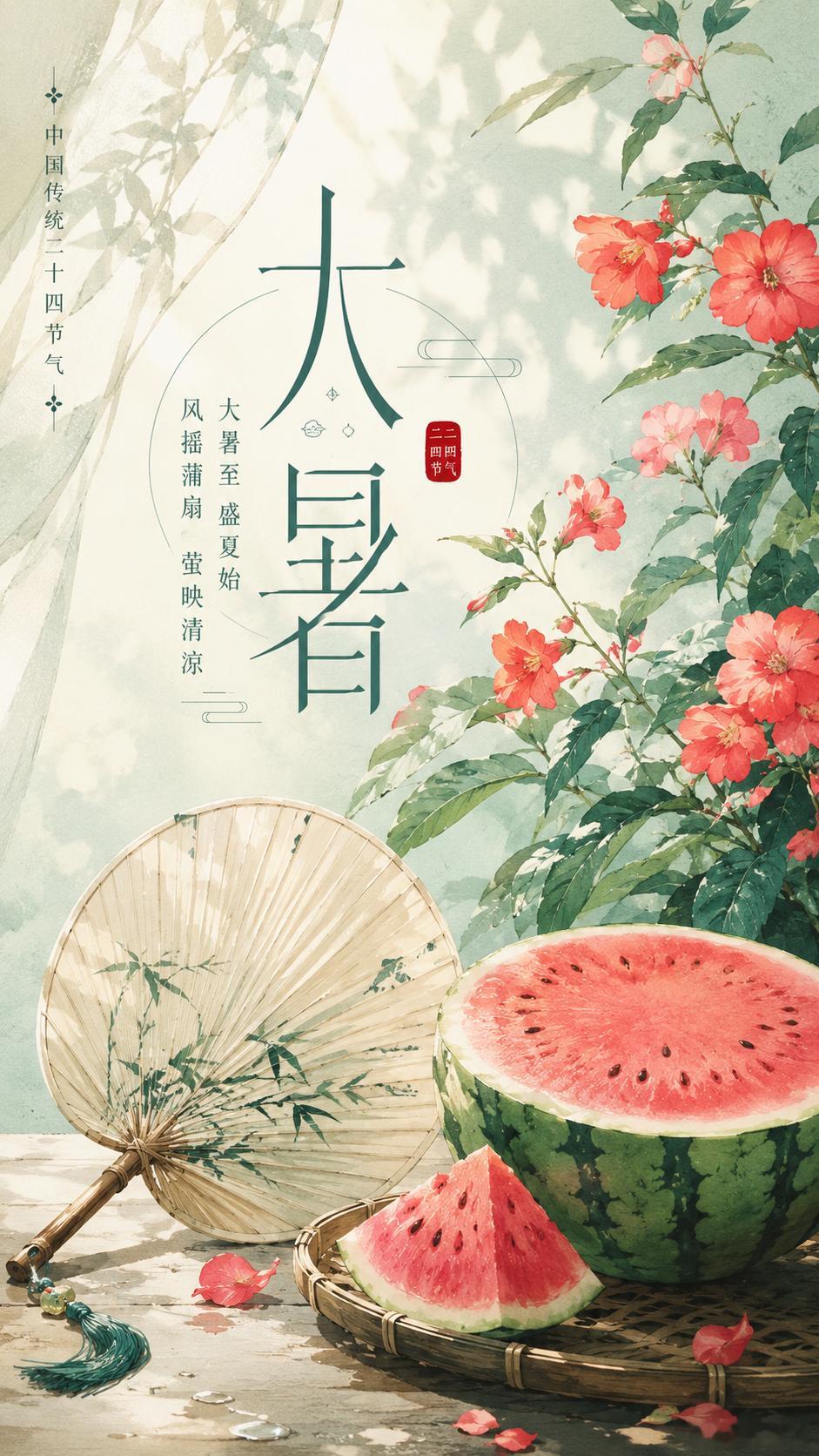 借大暑之气，将养生小口诀送给大家：大暑夏意至，养生要有序。吃苦养脾胃，运动振阳气