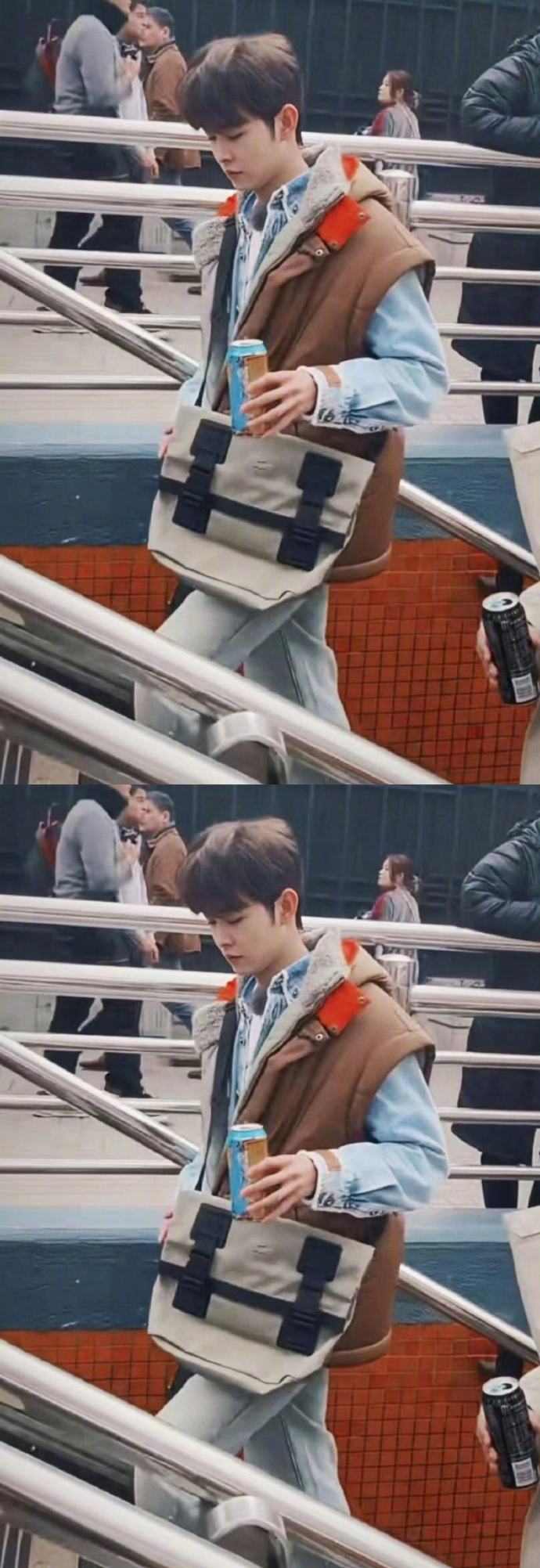 田嘉瑞《花儿与少年》路透牛仔服+毛茸茸马甲好可爱好会穿[哇]又保暖又酷 ​​​