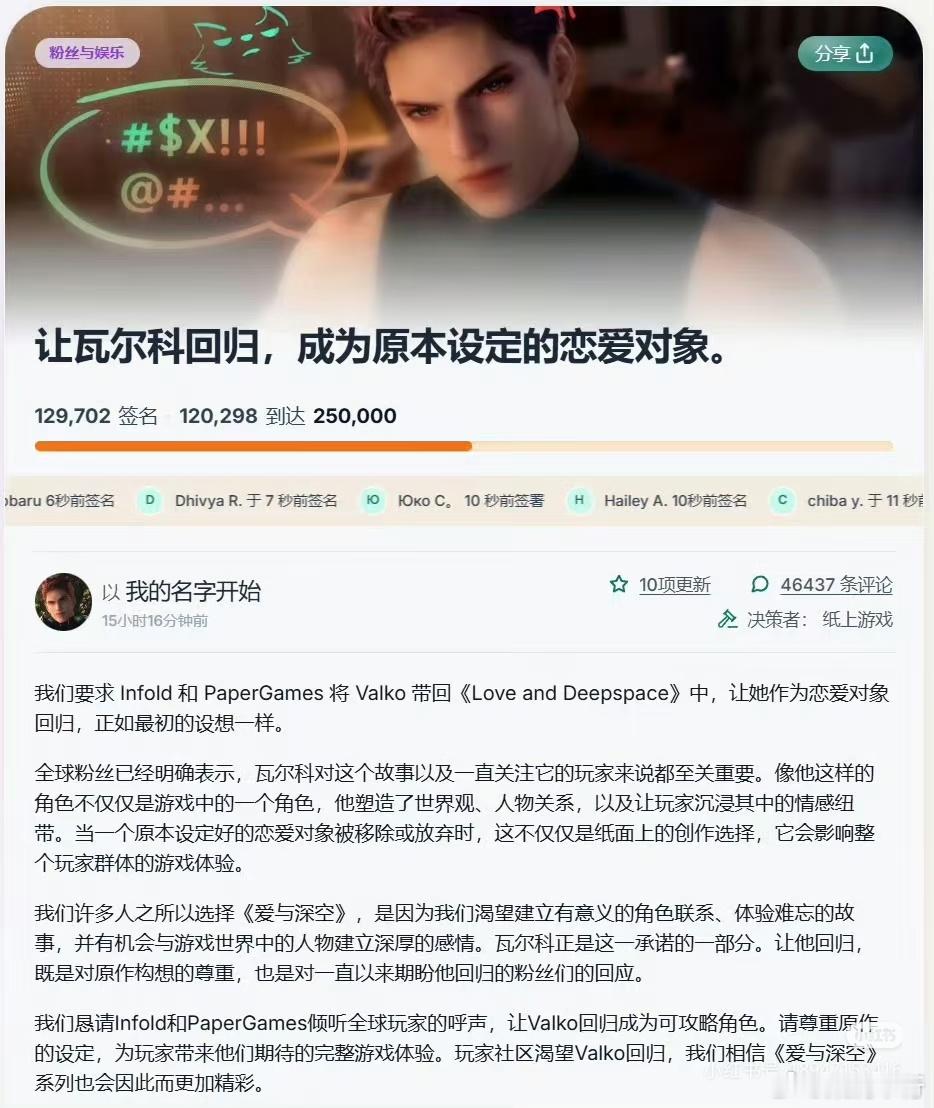 洋妞开始请愿狼人回来，已收集12.9w签名洋妞开始请愿狼人回来，目前已收集到了1