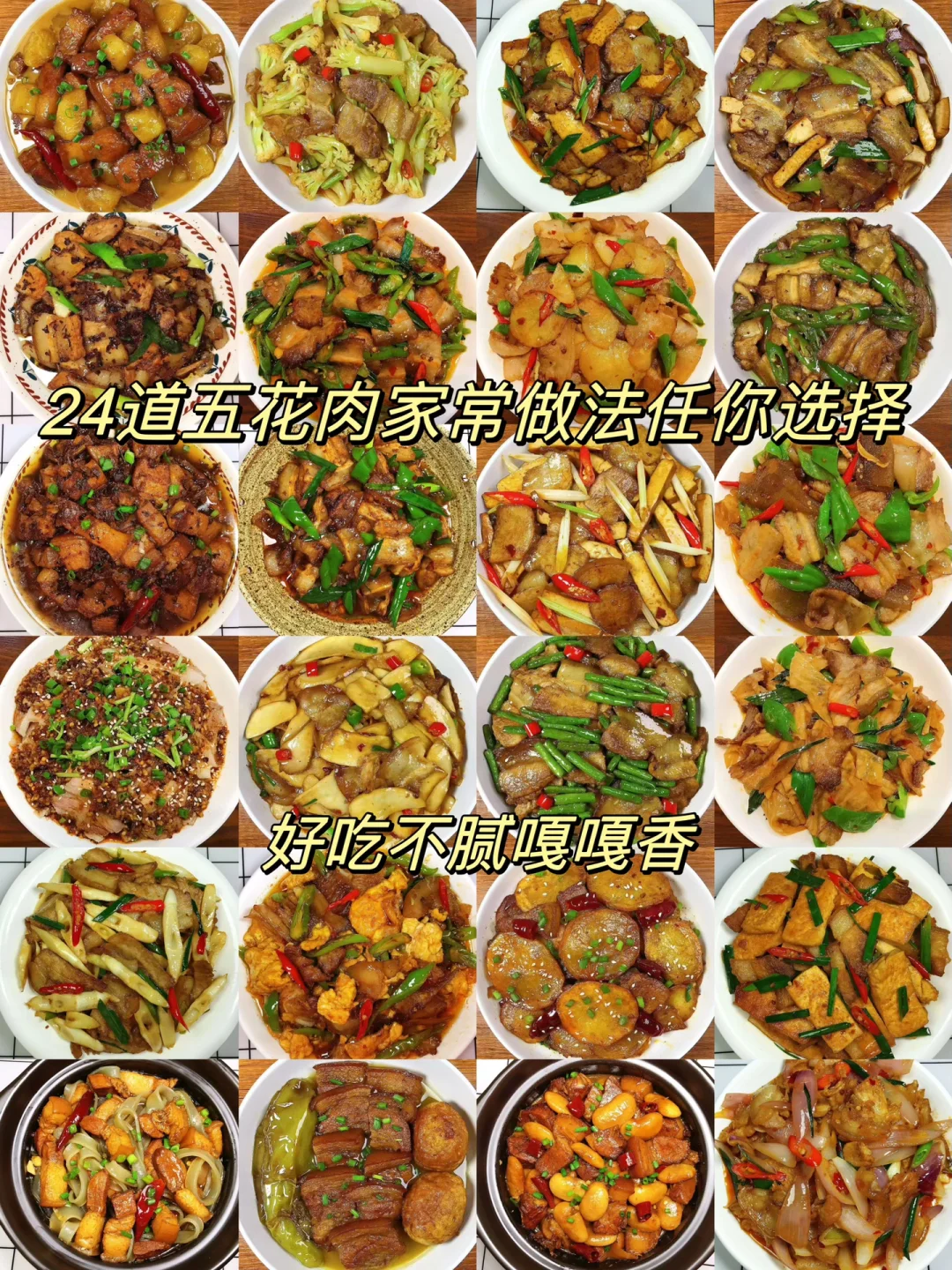 今天给大家整理了24款五花肉的家常做法合集！好吃不腻嘎嘎香！每天不知道肉怎么做的