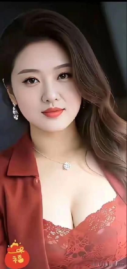 青丝如瀑随风荡，
娇脸似霜韵味狂。
红衫半露酥胸晃，
白里透红勾目光。
凤眼含情