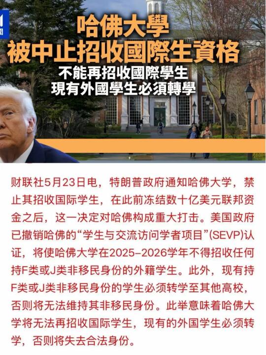 哈佛大学停止招收国际生、关绿卡学生什么事？