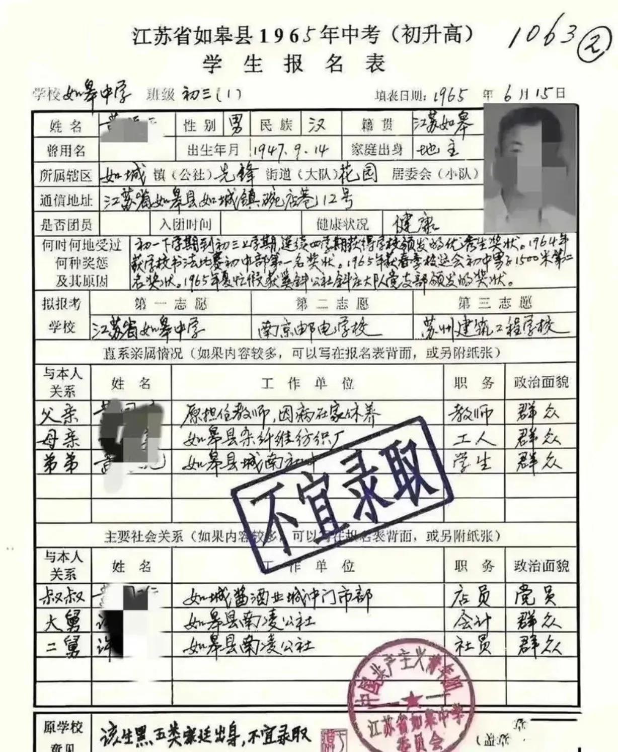 黑五类出身，不宜录取？
这也太坑了吧…
黑五类是什么？
