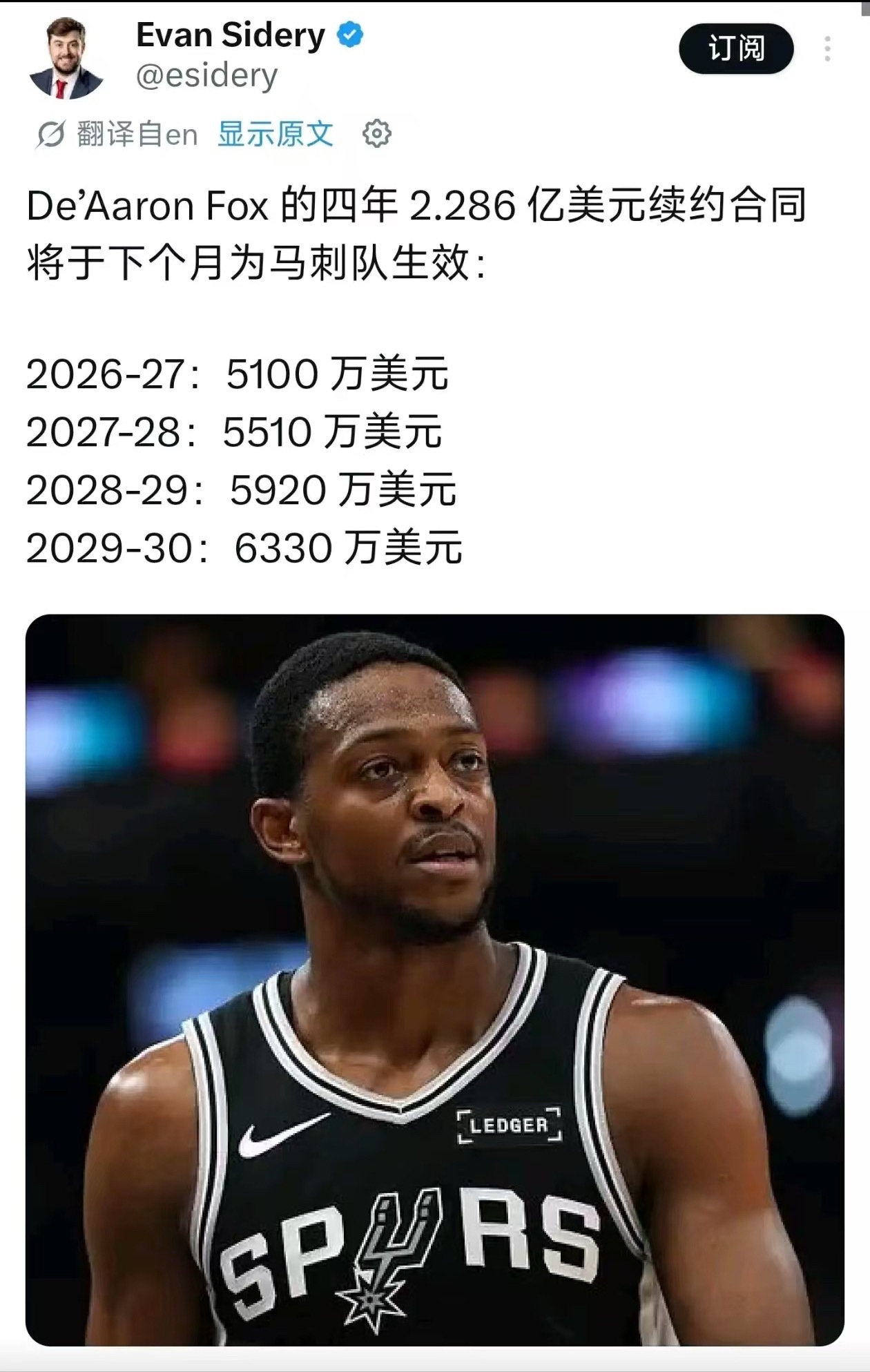 福克斯接下来会很尴尬…首先马刺的合同后面越来越大，但是这总决赛表现…以及，他的球