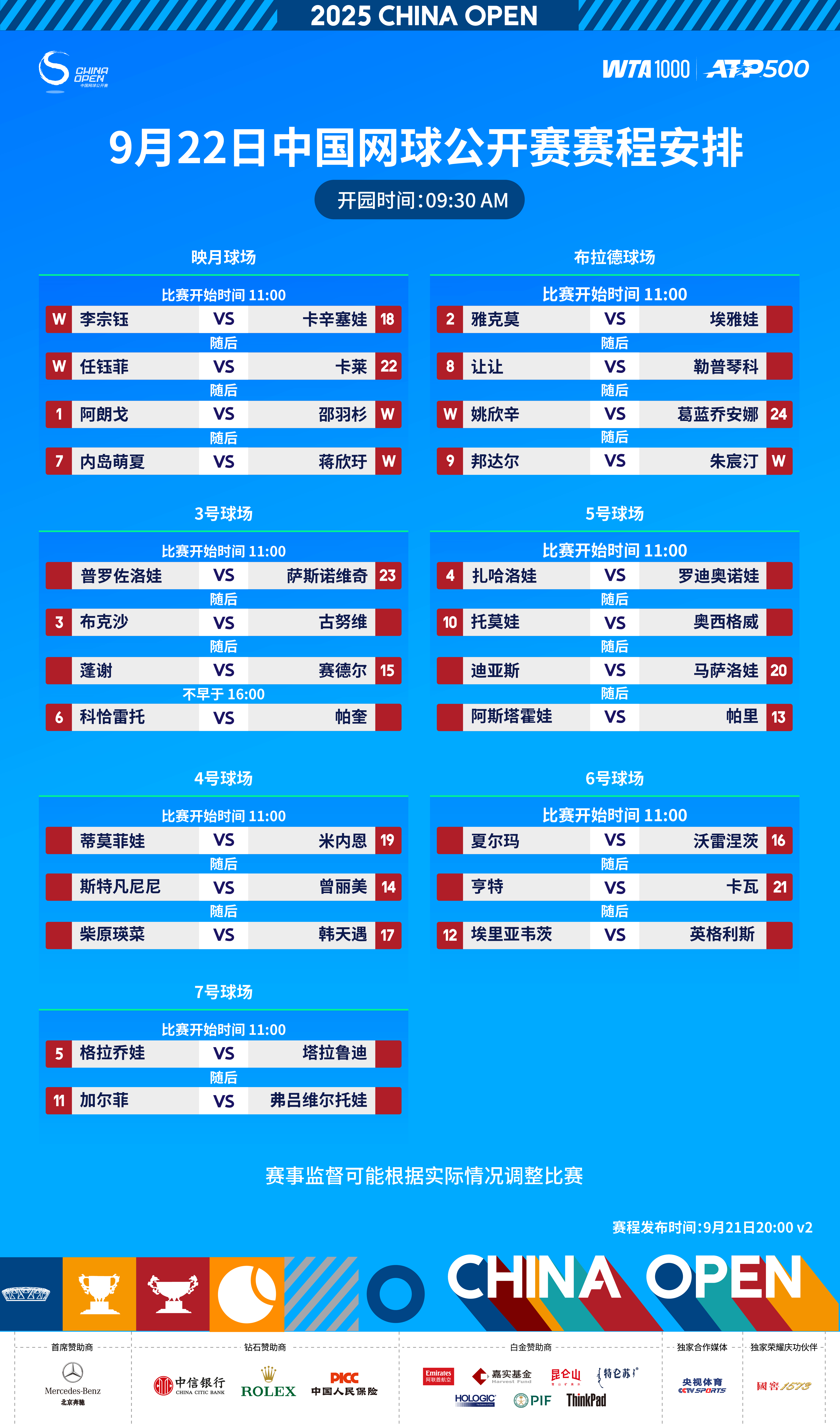 🎙2025中网女子资格赛9月22日赛程来了！🔥这里没有试探，只有为了晋级毫无