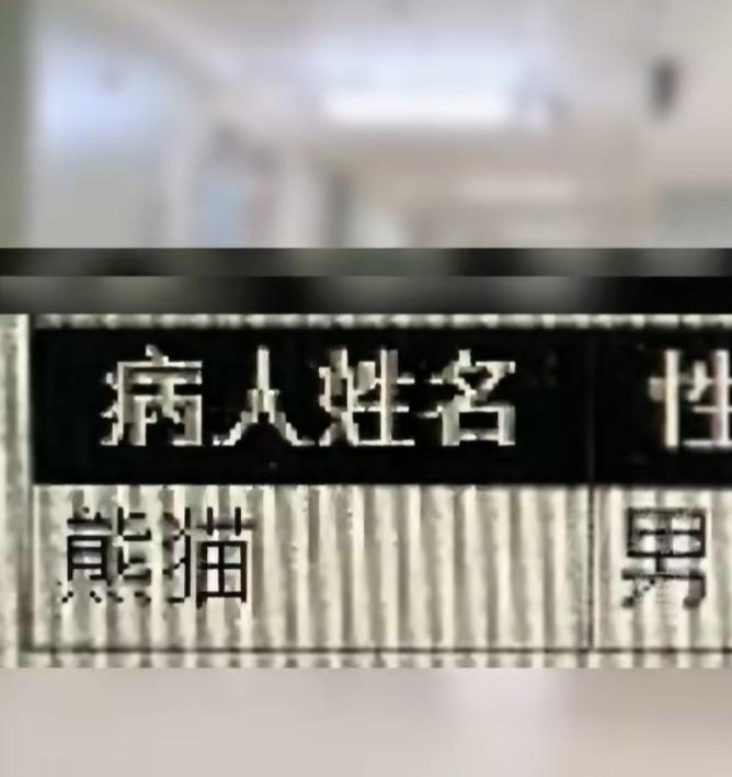 [大笑]当医院的显示屏上显示有一个名字叫“熊猫”性别为男性的病人在医院看病时，你