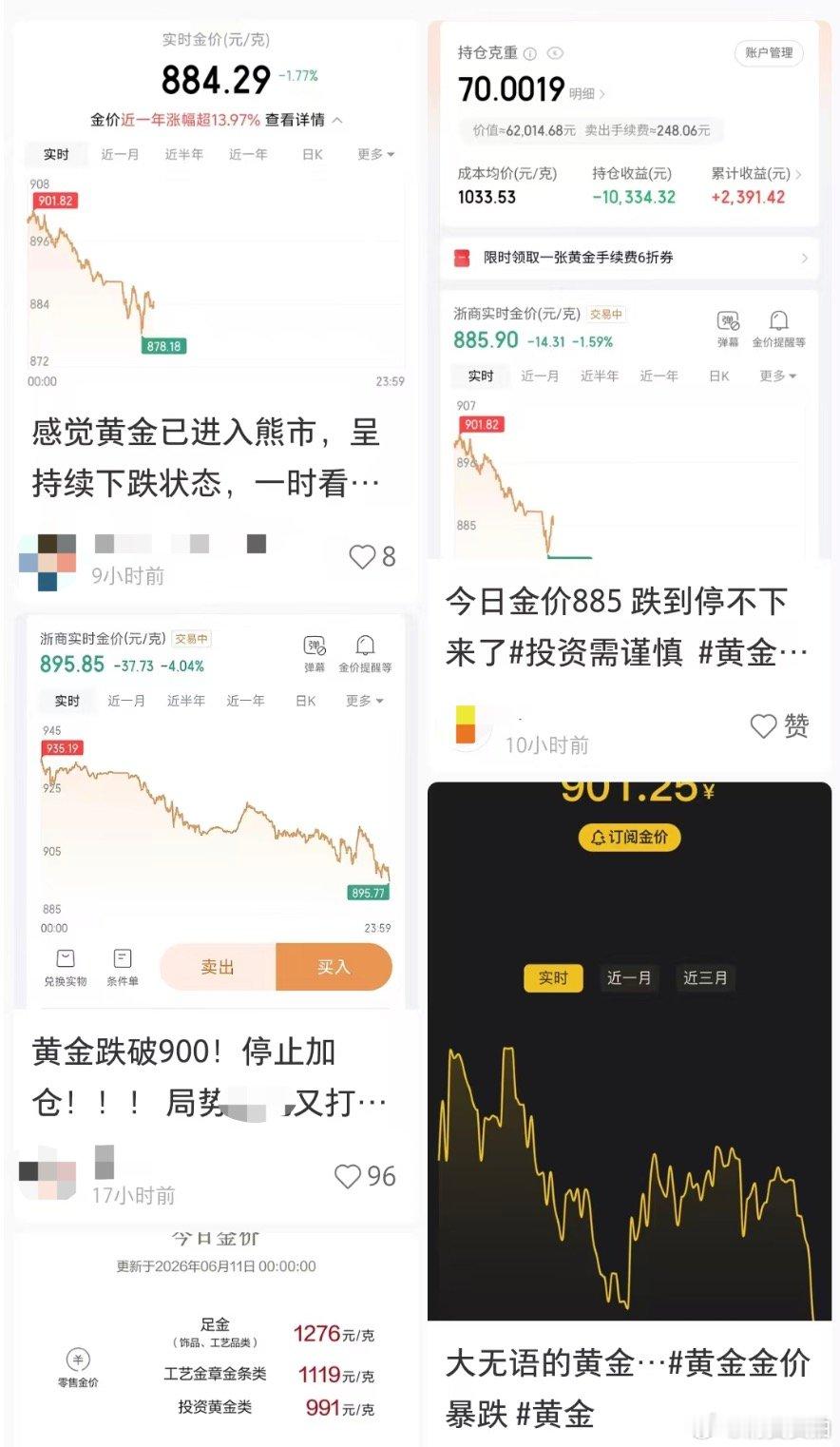 【黄金追上涨赶不上跌黄金跌麻了后悔没早止盈】金价连日来跌跌不休，曾大涨火速入场的