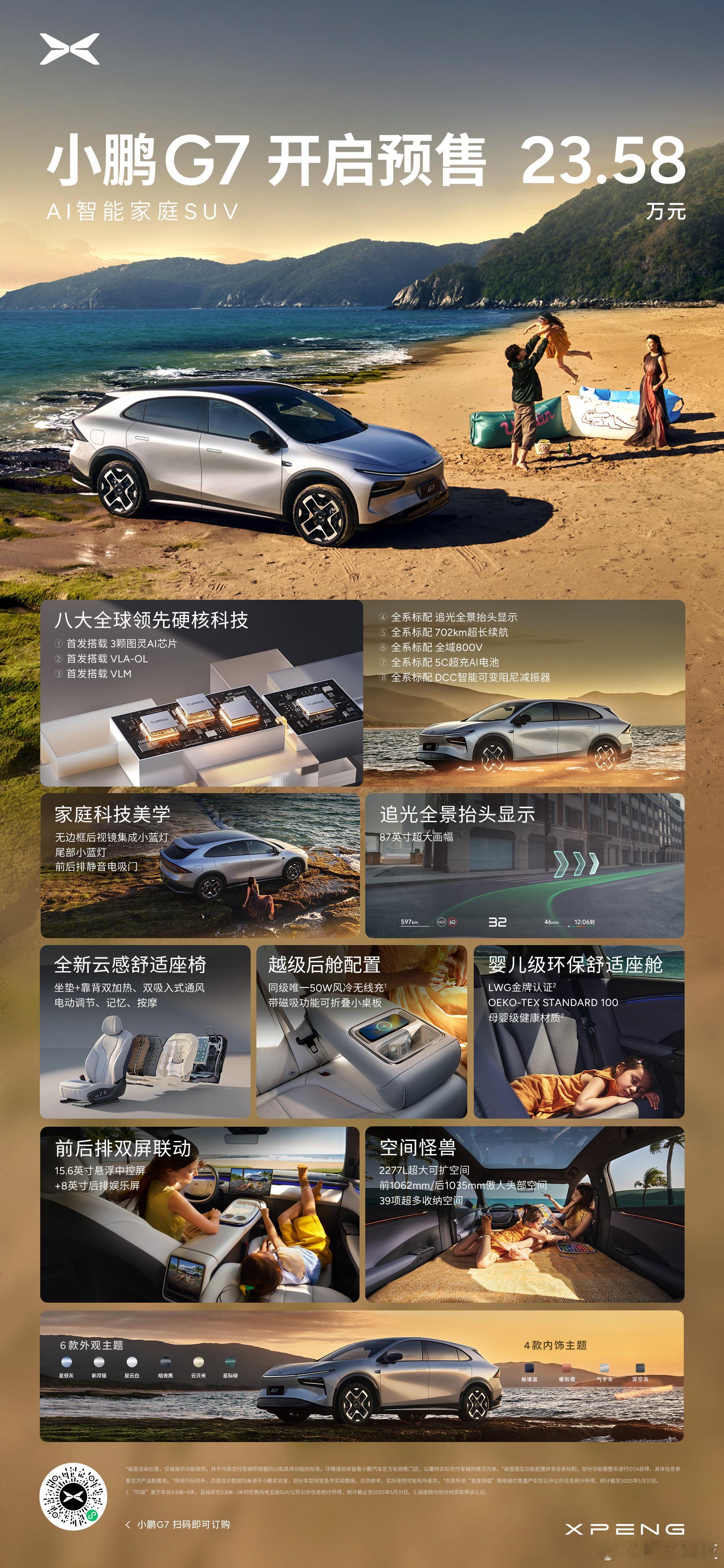 小鹏G7是全球首款L3级算力的AI汽车小鹏G7全系标配702km超长续航 续航焦