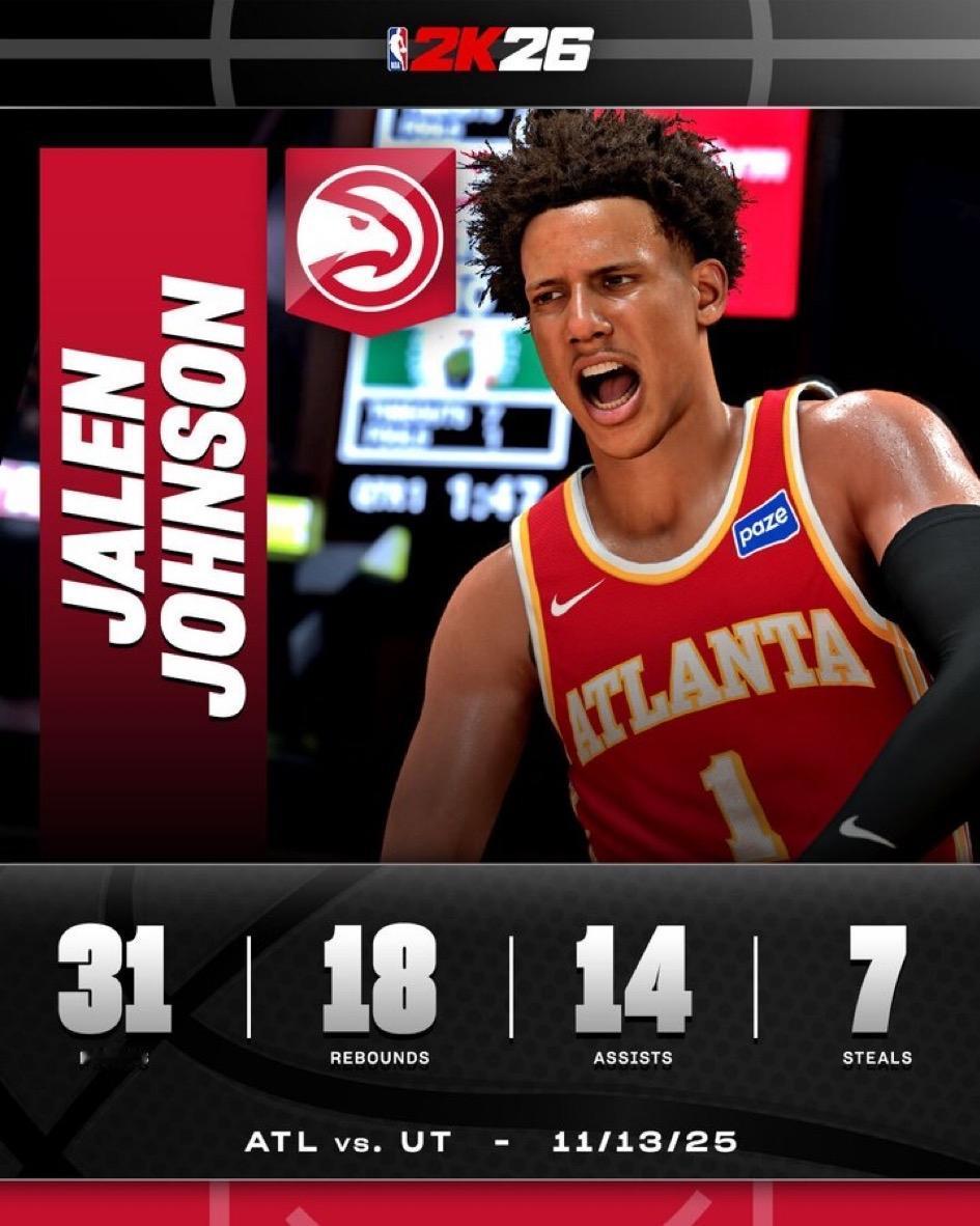 必须转粉！杨少的地位恐不保。4年级的杰伦-约翰逊打出史诗级（31+18+14+7