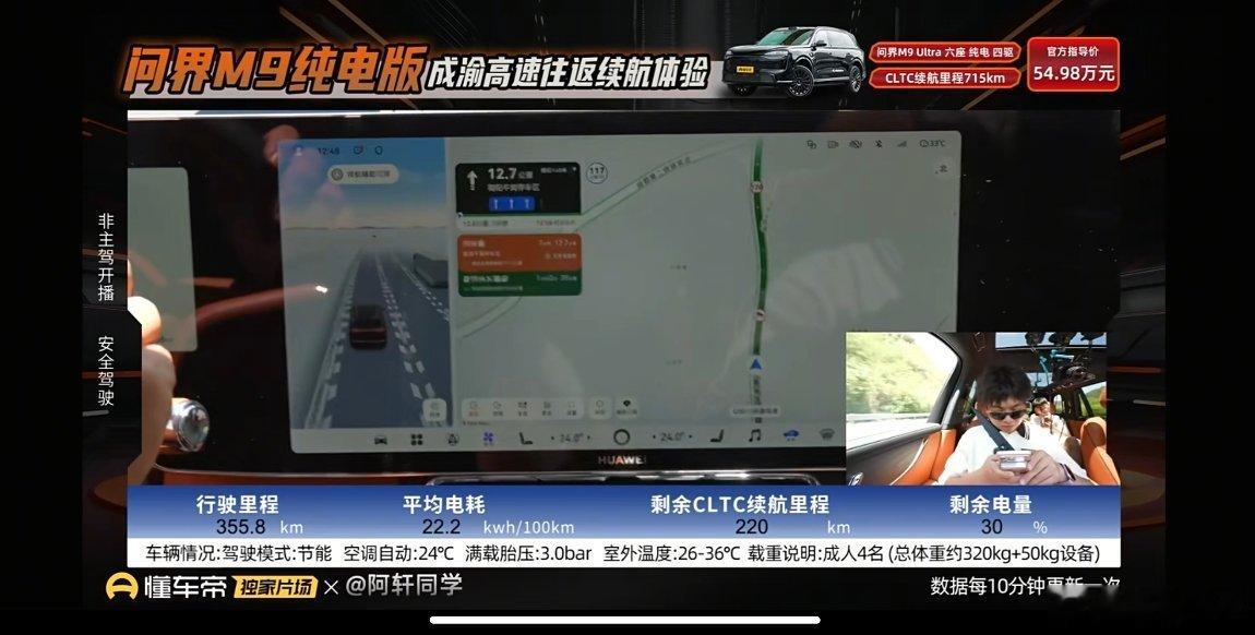 懂车帝还在测试中，目前行驶了355.8公里，平均电耗是22.2，还剩30%的电量