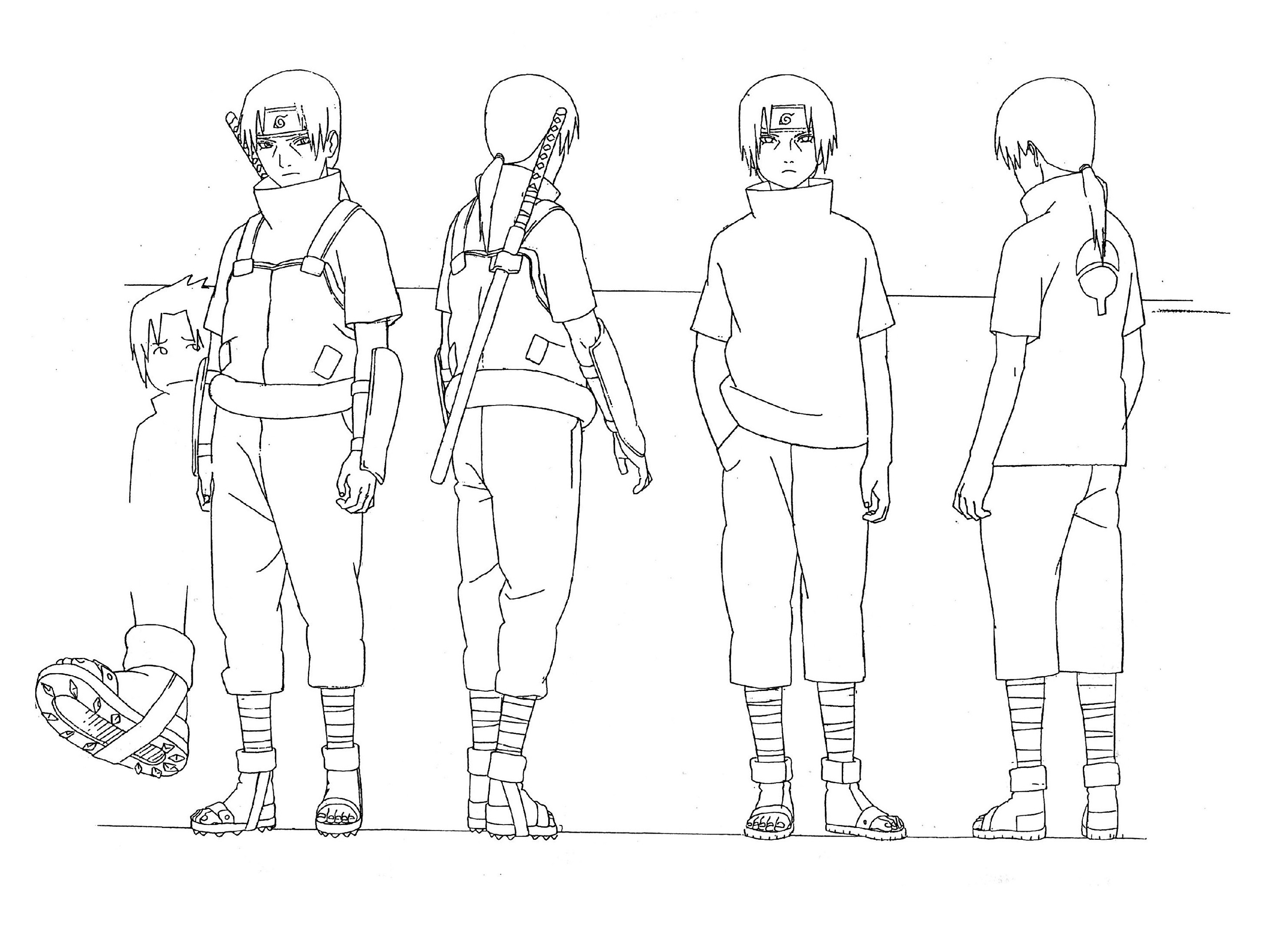 高清修复整理了一组鼬和鬼鲛的官方人设图（线稿）火影忍者宇智波鼬干柿鬼鲛