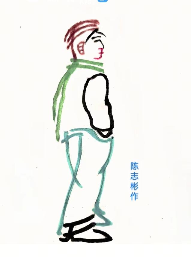 图中画面是帅哥；
手揣裤兜很自然；
挺胸抬头迈方步；
画面隐藏几个字；
你想挑战